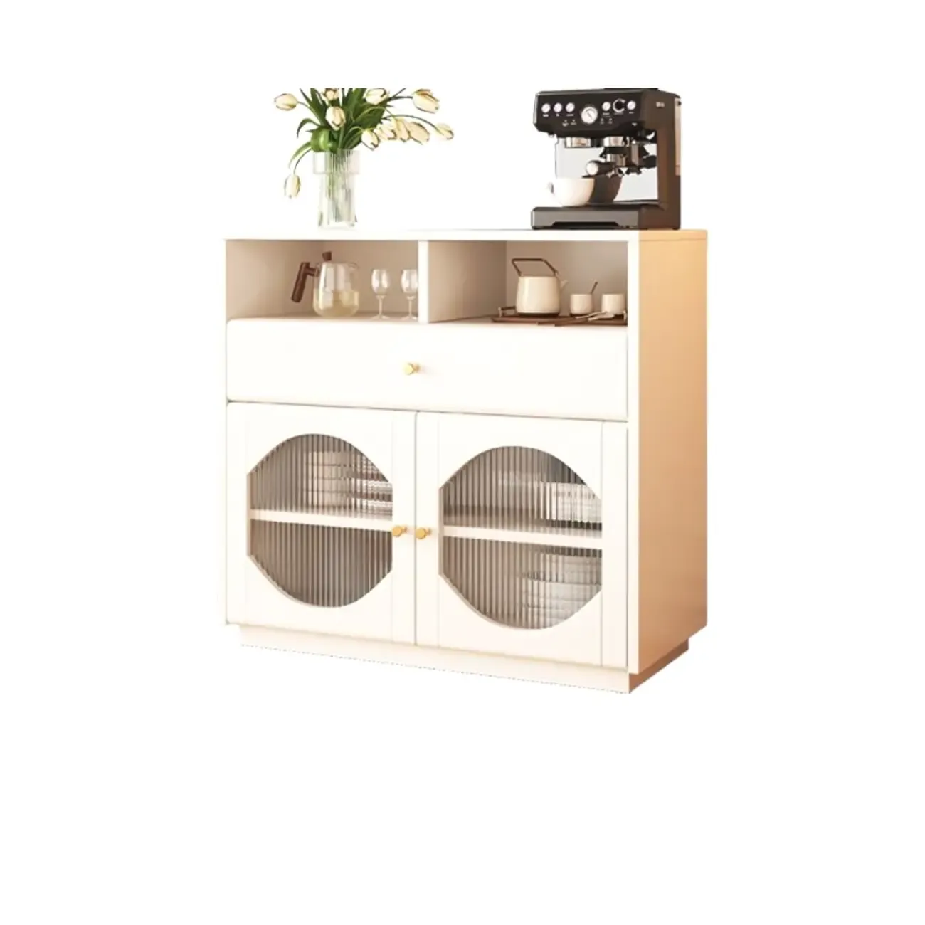 Art Deco Black Wood 4 Drawers Sideboard with Glass Doors Image - 6