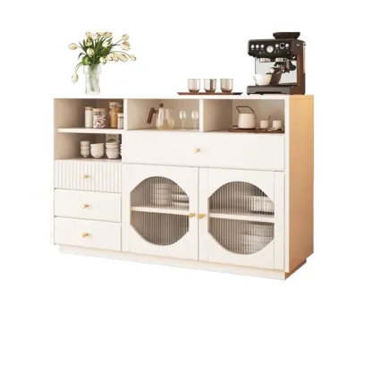 Art Deco Black Wood 4 Drawers Sideboard with Glass Doors Image - 8