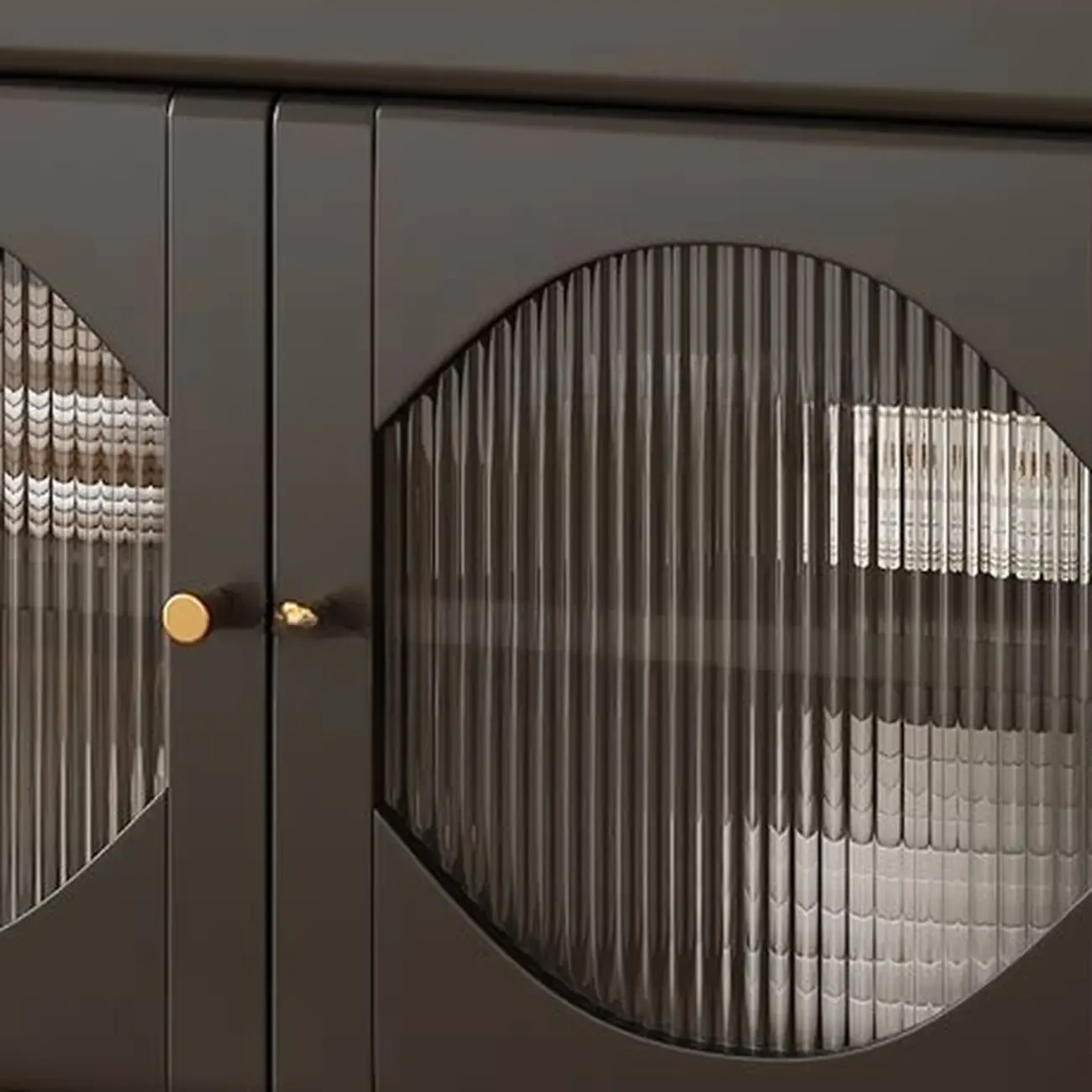 Art Deco Black Wood 4 Drawers Sideboard with Glass Doors Image - 10