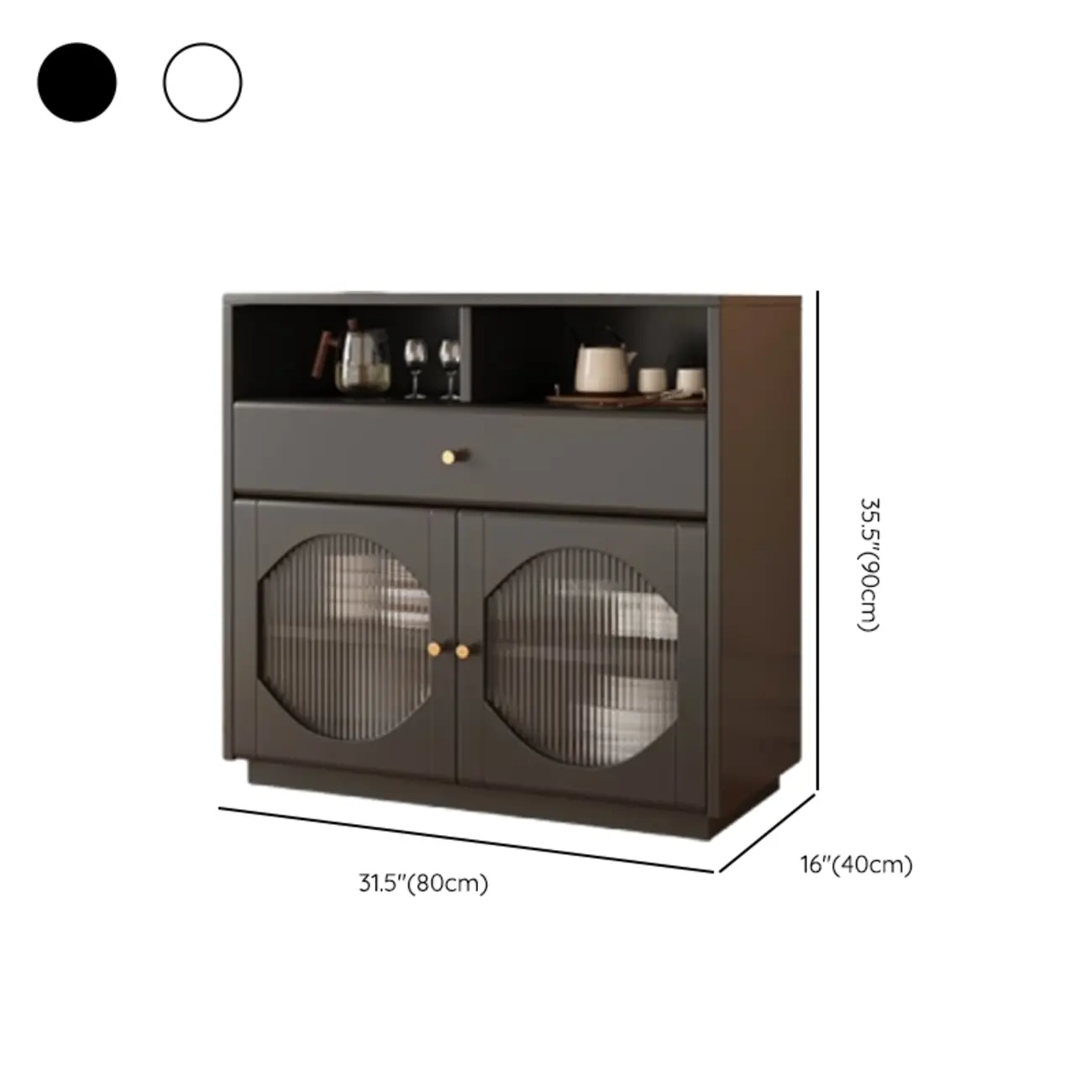 Art Deco Black Wood 4 Drawers Sideboard with Glass Doors #size | homeyfad