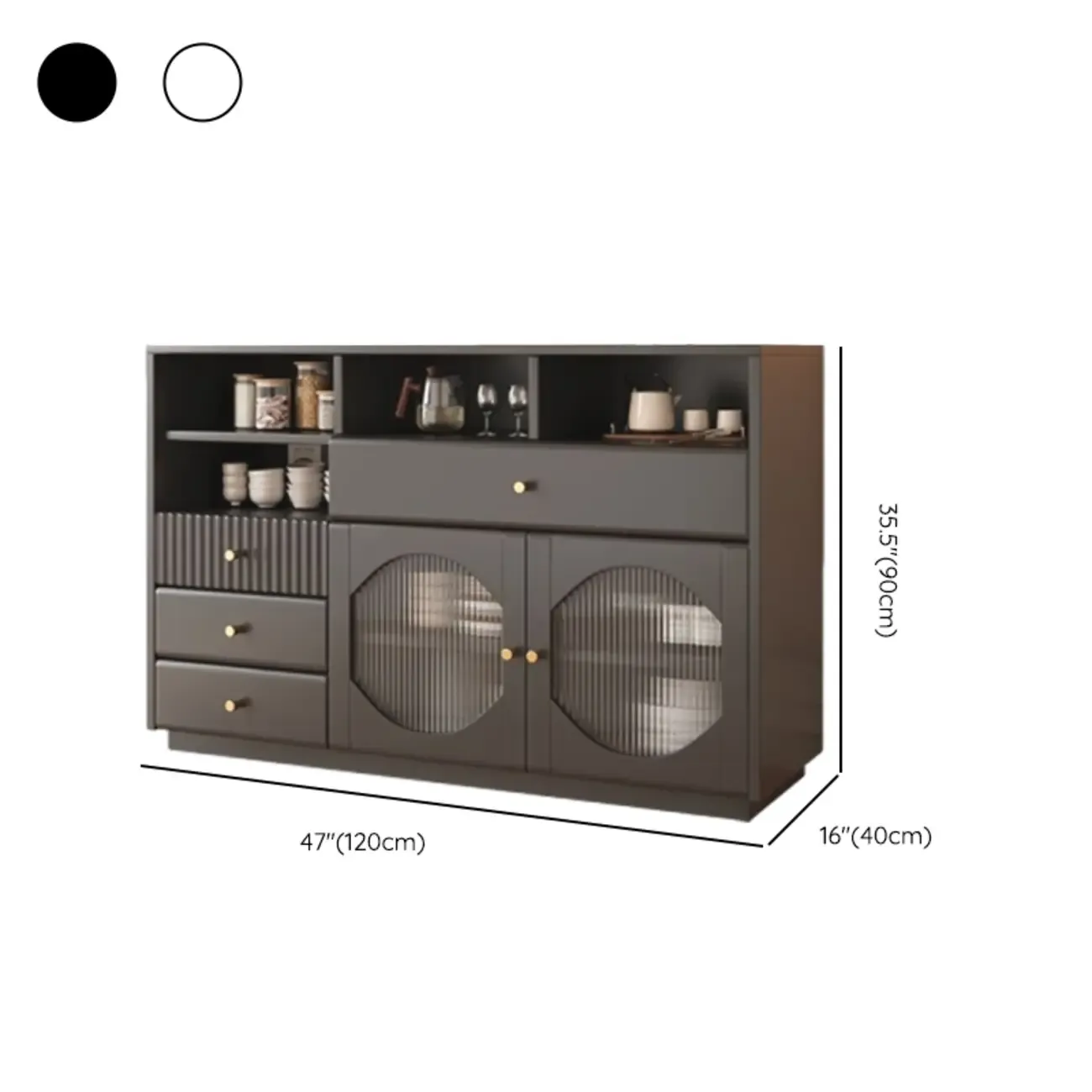 Art Deco Black Wood 4 Drawers Sideboard with Glass Doors Image - 14