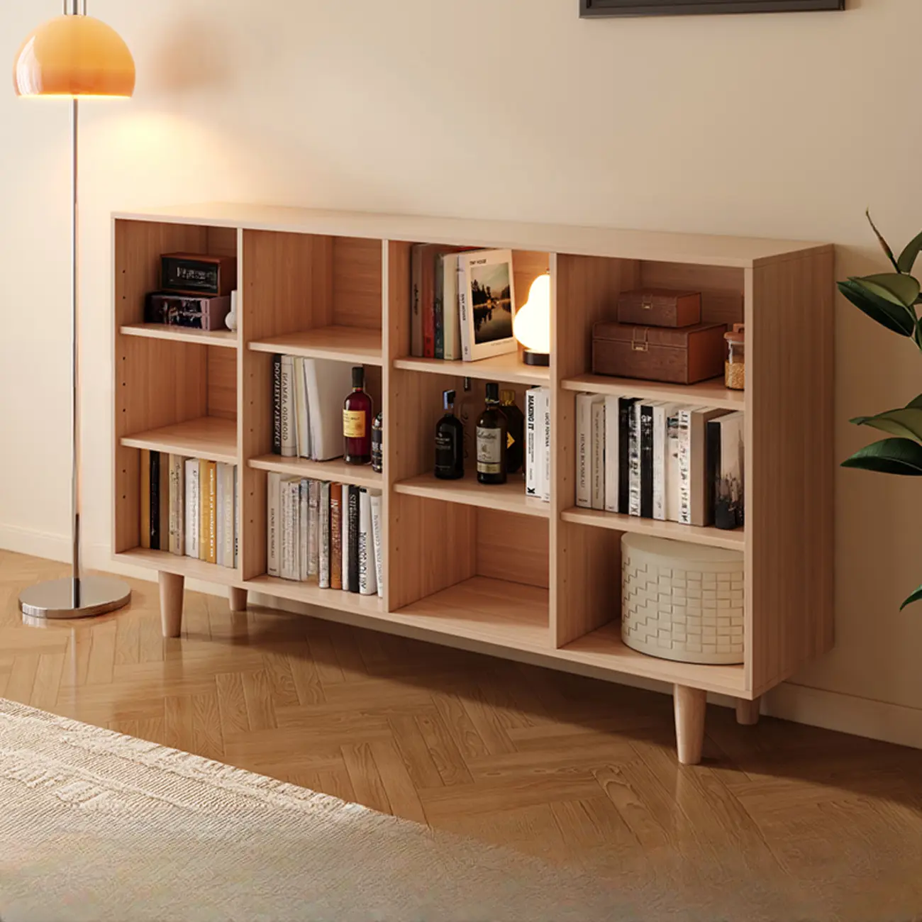 Wide 7-Shelf Modern Wooden Nut-Brown Open Bookcase Image - 4 | homeyfad