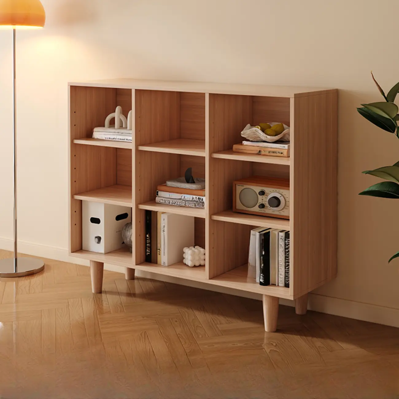 Wide 7-Shelf Modern Wooden Nut-Brown Open Bookcase Image - 9 | homeyfad