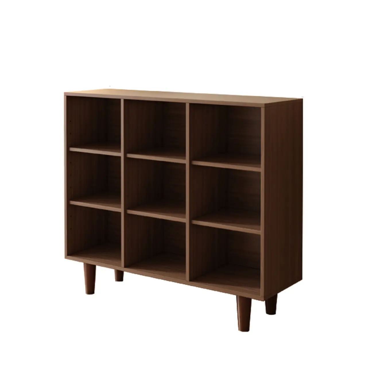 Wide 7-Shelf Modern Wooden Nut-Brown Open Bookcase Image - 10 | homeyfad