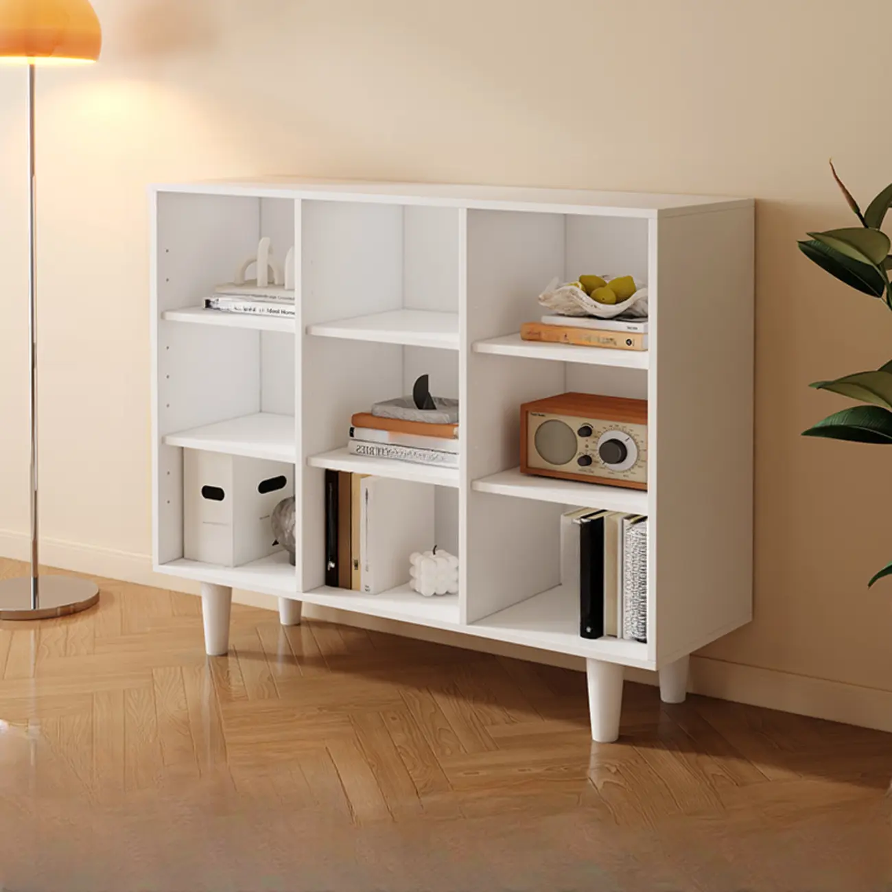 Wide 7-Shelf Modern Wooden Nut-Brown Open Bookcase Image - 11 | homeyfad