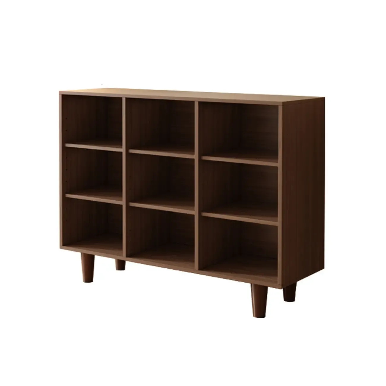 Wide 7-Shelf Modern Wooden Nut-Brown Open Bookcase Image - 12