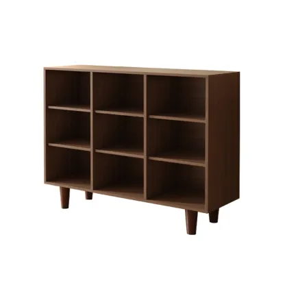 Wide 7-Shelf Modern Wooden Nut-Brown Open Bookcase Image - 12
