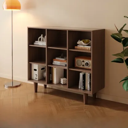 Wide 7-Shelf Modern Wooden Nut-Brown Open Bookcase Image - 13