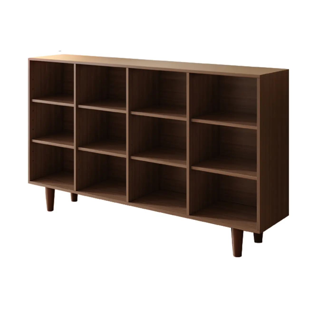 Wide 7-Shelf Modern Wooden Nut-Brown Open Bookcase Image - 14 | homeyfad