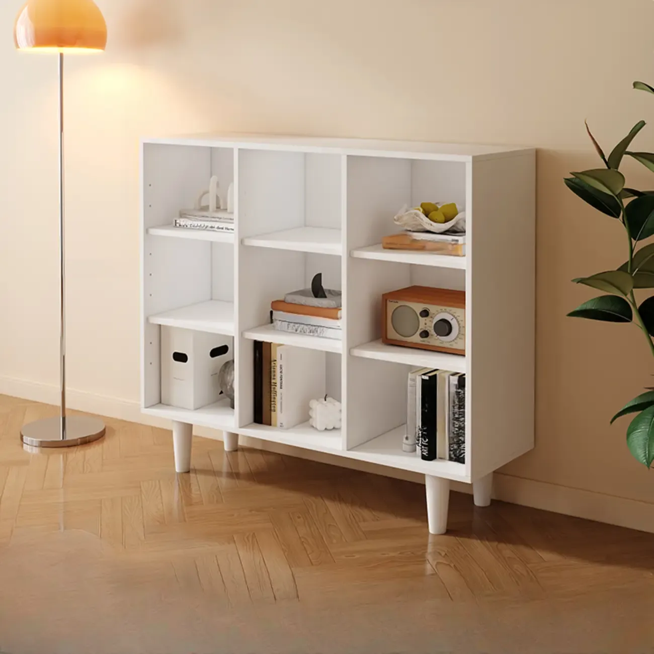 Wide 7-Shelf Modern Wooden Nut-Brown Open Bookcase Image - 17