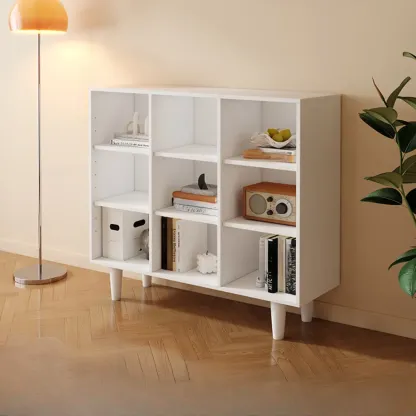 Wide 7-Shelf Modern Wooden Nut-Brown Open Bookcase Image - 17