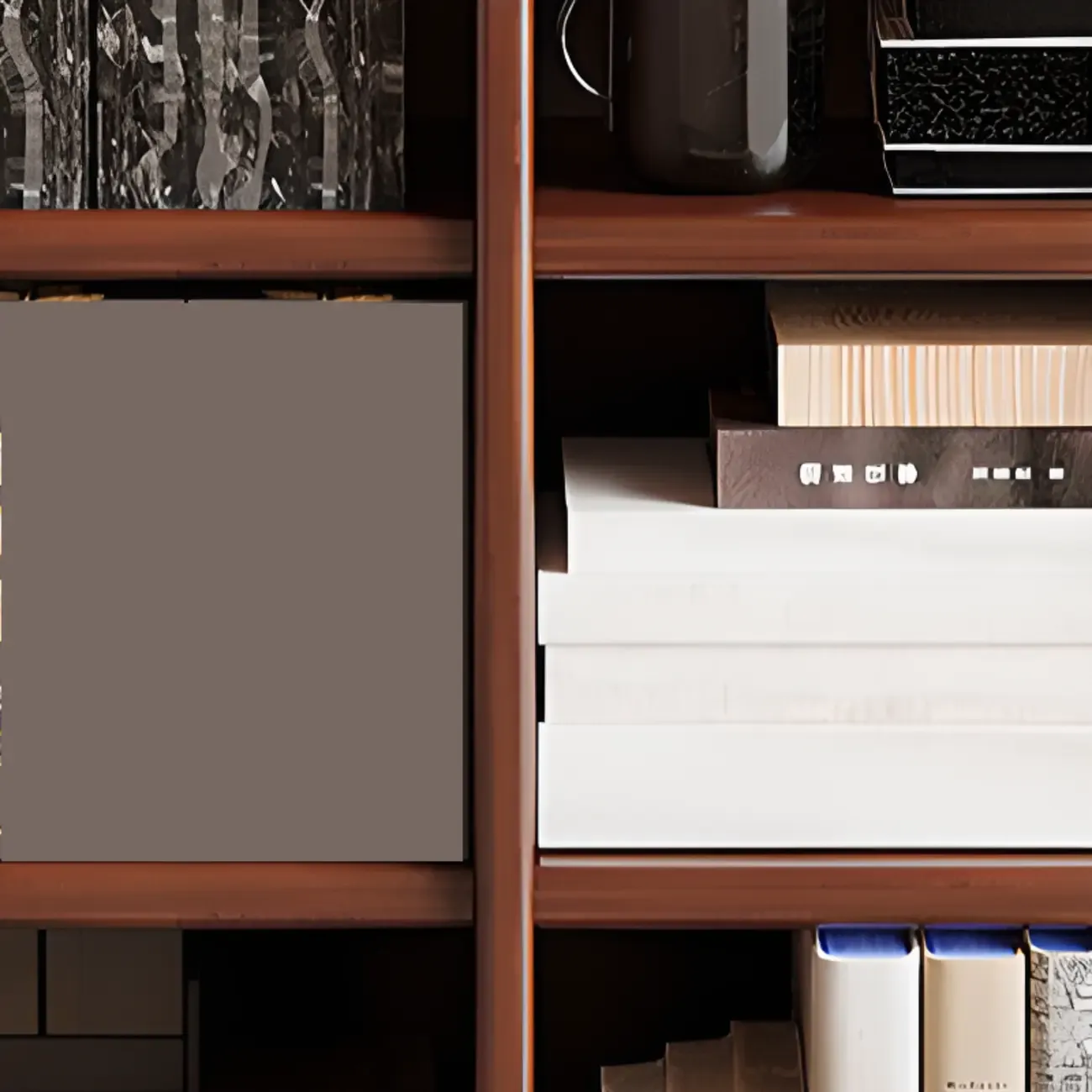 Wide 7-Shelf Modern Wooden Nut-Brown Open Bookcase Image - 19