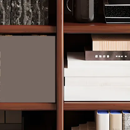 Wide 7-Shelf Modern Wooden Nut-Brown Open Bookcase Image - 19