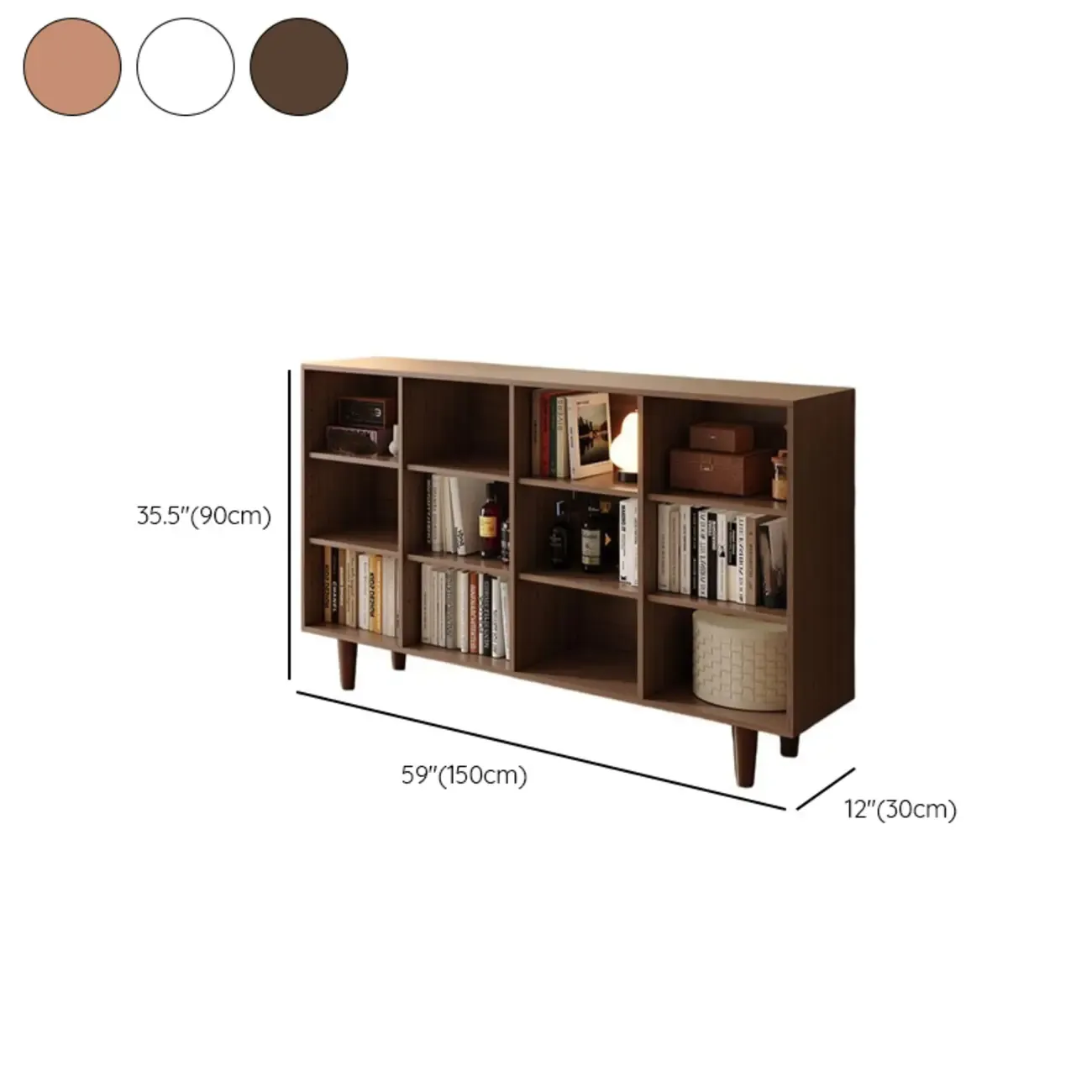 Wide 7-Shelf Modern Wooden Nut-Brown Open Bookcase #size
