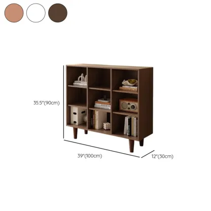 Wide 7-Shelf Modern Wooden Nut-Brown Open Bookcase Image - 23