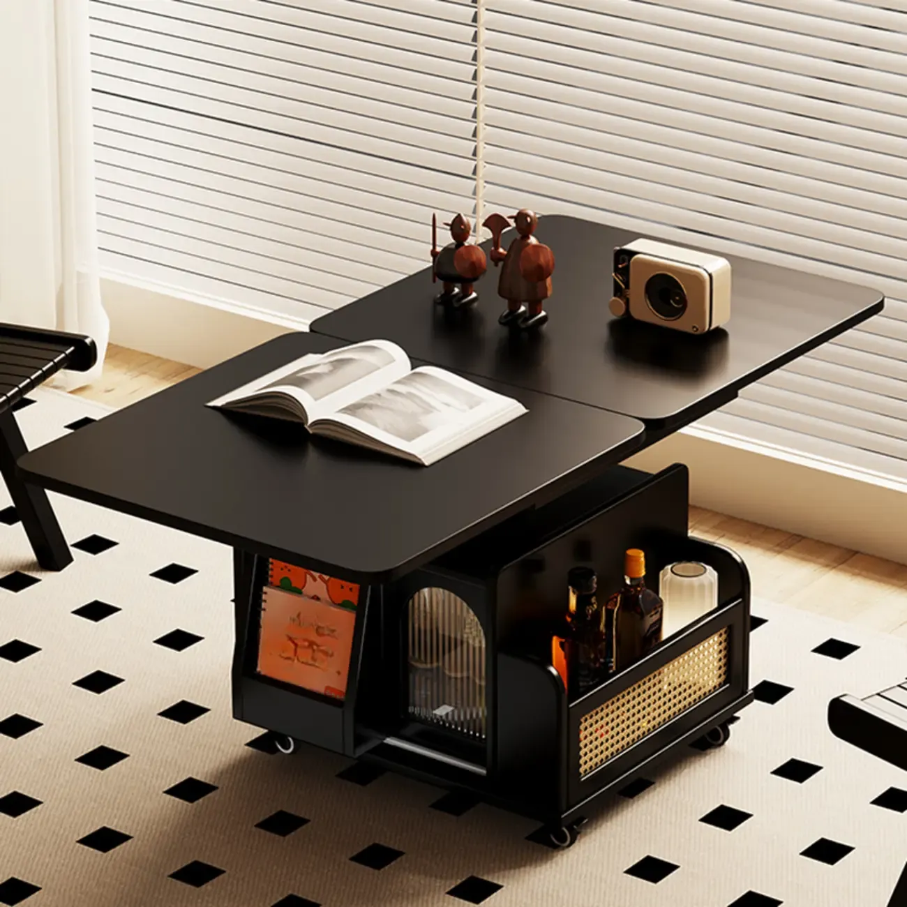 Square Extendable Wooden Wheeled Lift-Top Coffee Table Image - 1