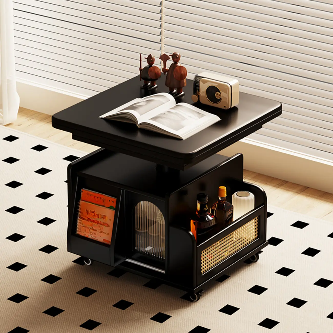 Square Extendable Wooden Wheeled Lift-Top Coffee Table | homeyfad