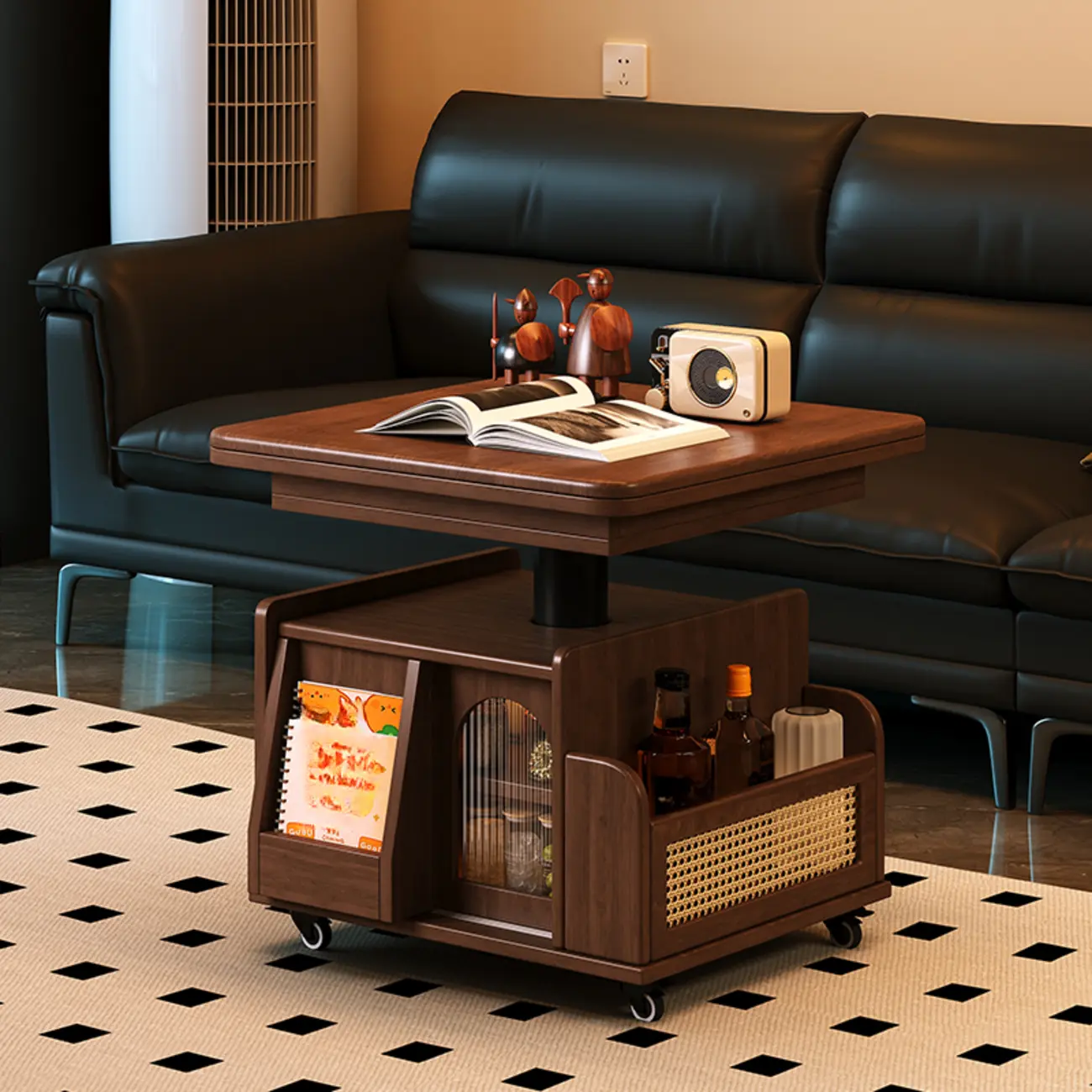 Square Extendable Wooden Wheeled Lift-Top Coffee Table | homeyfad