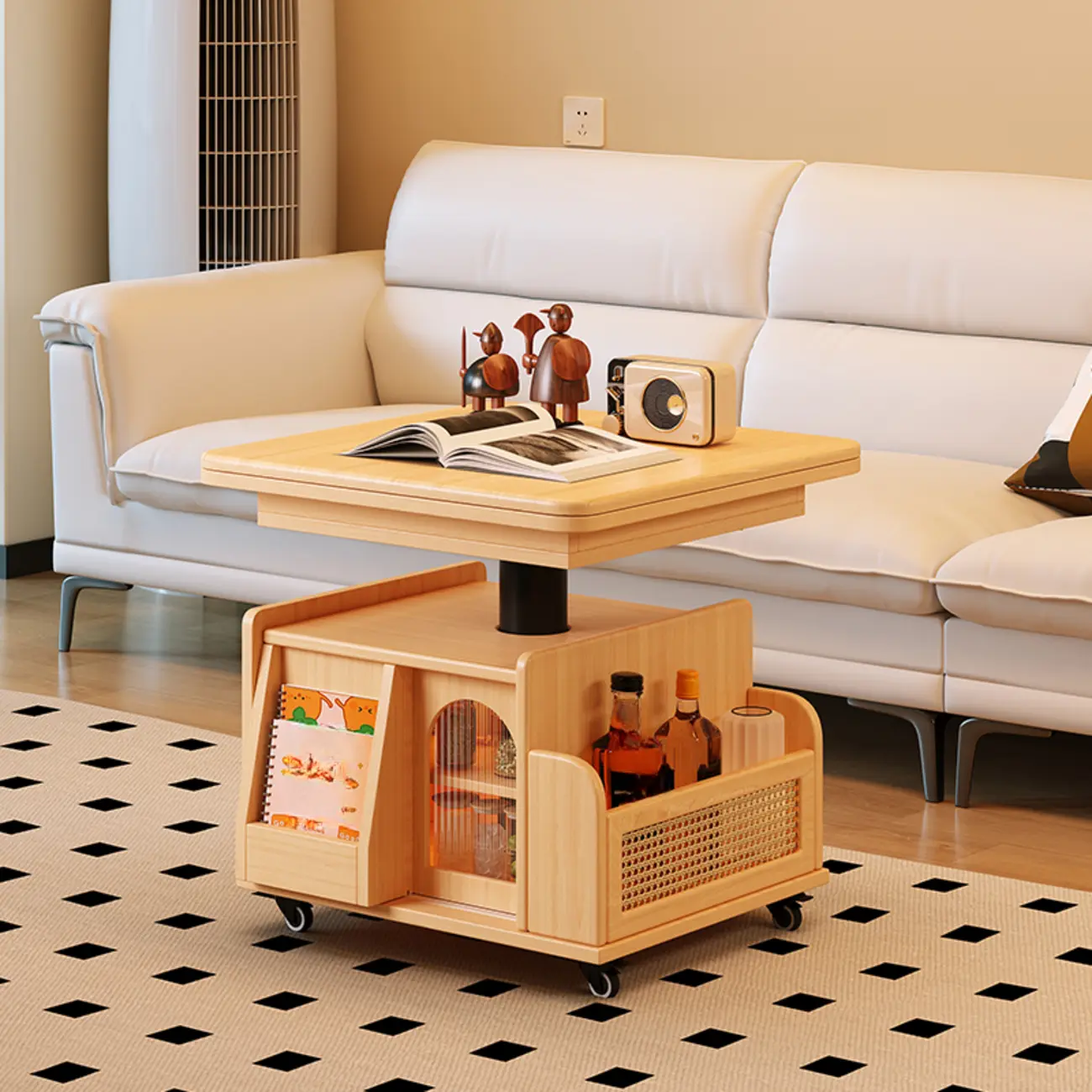 Square Extendable Wooden Wheeled Lift-Top Coffee Table | homeyfad