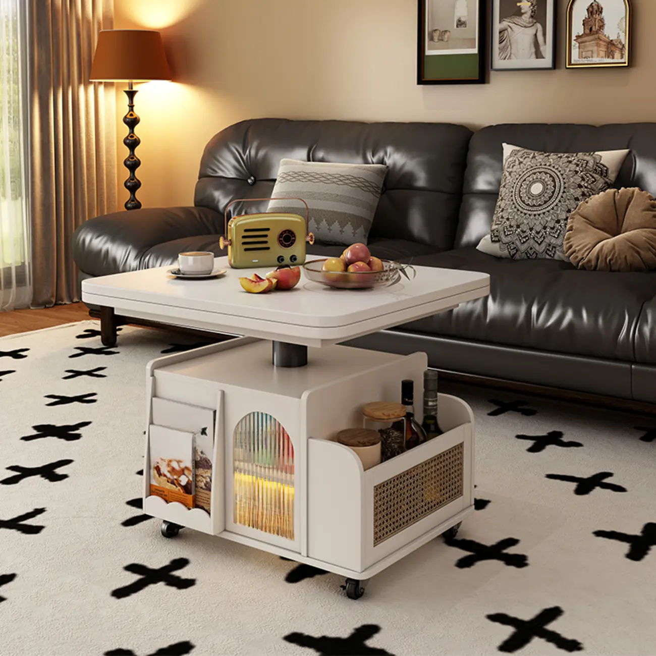 Square Extendable Wooden Wheeled Lift-Top Coffee Table | homeyfad