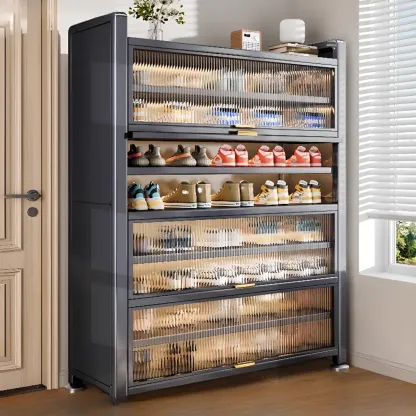 Adjustable Flip-up Door Gun Gray Metal Storage Shoe Rack Image - 1