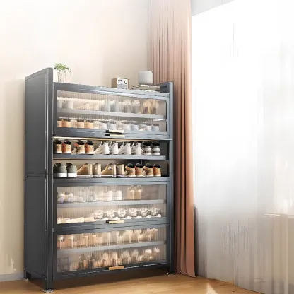 Adjustable Flip-up Door Gun Gray Metal Storage Shoe Rack Image - 6