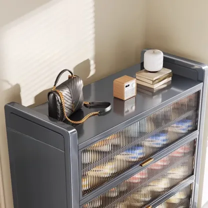 Adjustable Flip-up Door Gun Gray Metal Storage Shoe Rack Image - 7