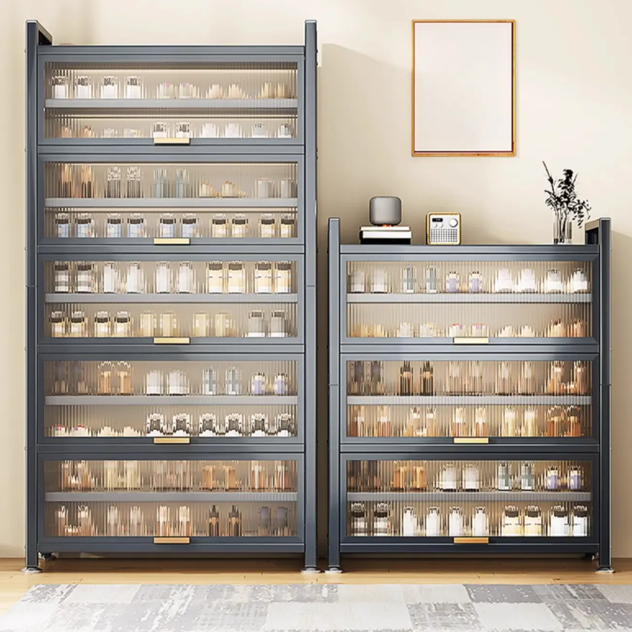 Adjustable Flip-up Door Gun Gray Metal Storage Shoe Rack Image - 13