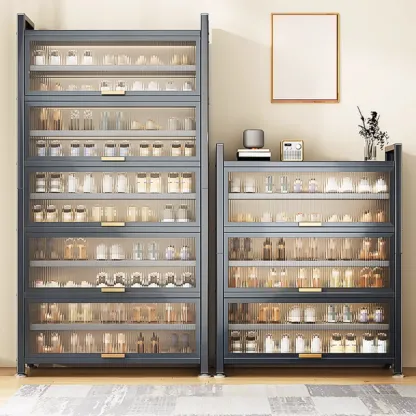 Adjustable Flip-up Door Gun Gray Metal Storage Shoe Rack Image - 13