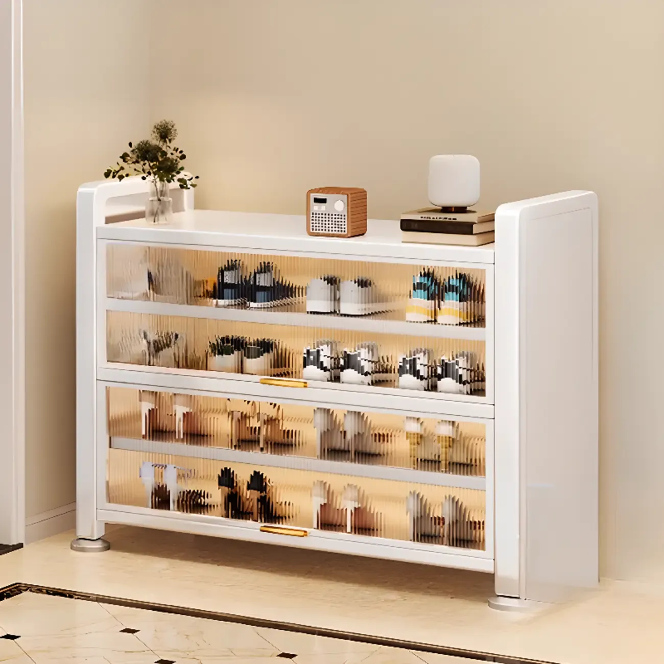 Adjustable Flip-up Door Gun Gray Metal Storage Shoe Rack Image - 15