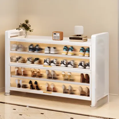 Adjustable Flip-up Door Gun Gray Metal Storage Shoe Rack Image - 17