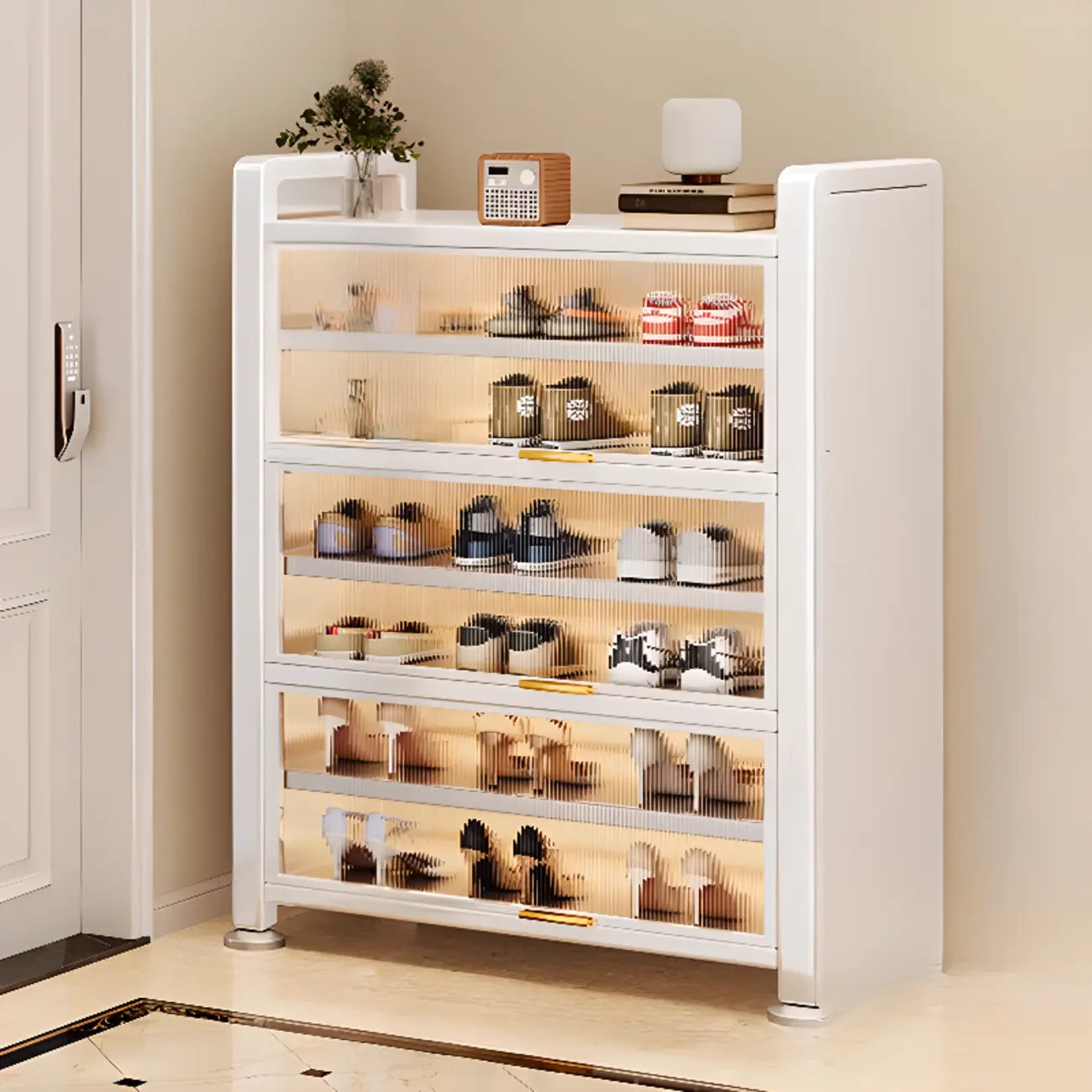 Adjustable Flip-up Door Gun Gray Metal Storage Shoe Rack Image - 19 | homeyfad