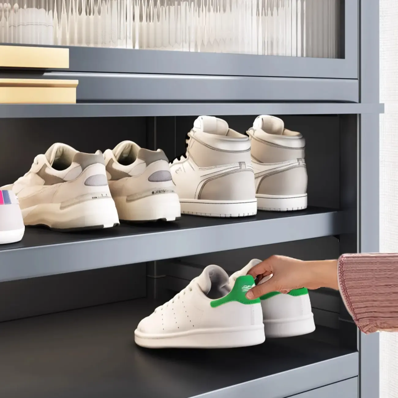 Adjustable Flip-up Door Gun Gray Metal Storage Shoe Rack Image - 20