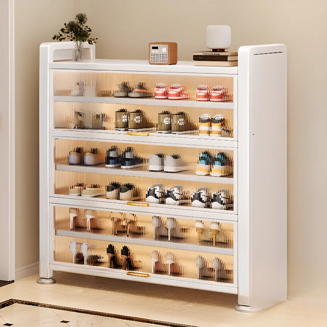 Adjustable Flip-up Door Gun Gray Metal Storage Shoe Rack Image - 21 | homeyfad