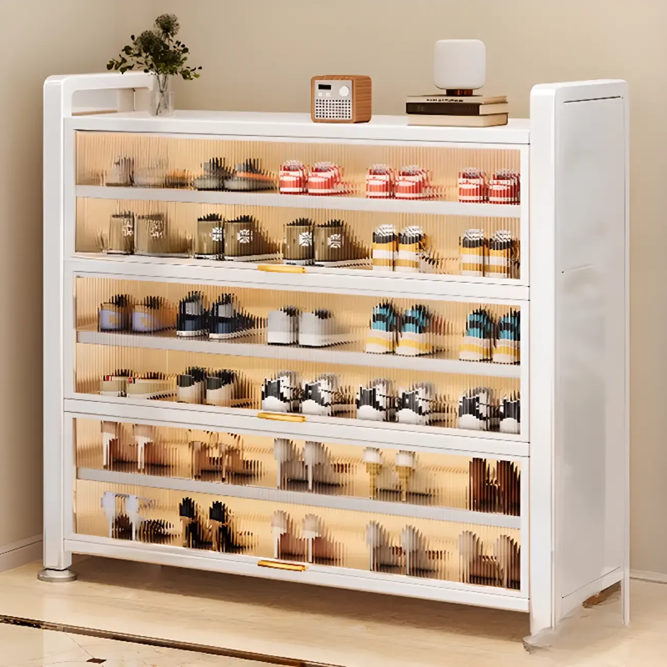 Adjustable Flip-up Door Gun Gray Metal Storage Shoe Rack Image - 22