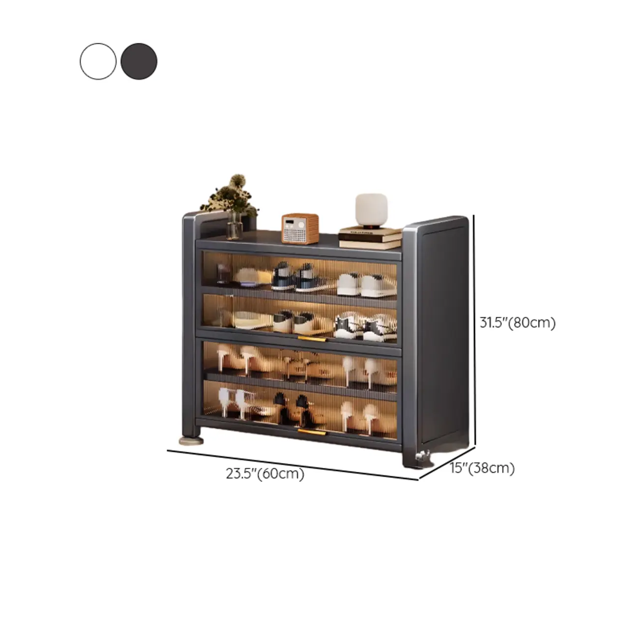 Adjustable Flip-up Door Gun Gray Metal Storage Shoe Rack #size