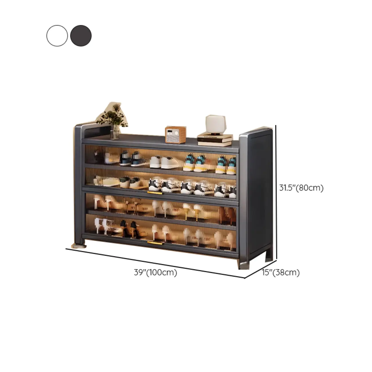 Adjustable Flip-up Door Gun Gray Metal Storage Shoe Rack Image - 25 | homeyfad