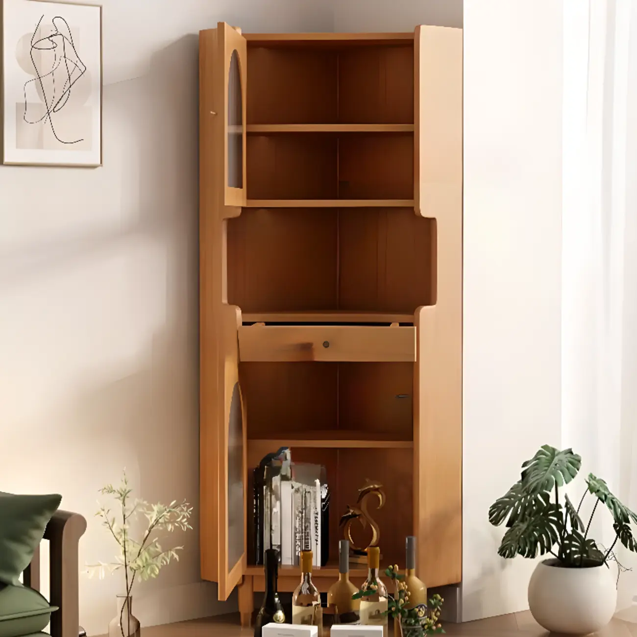Tall Wooden 5-Tier Open Storage Display Buffet Cabinet Image - 2 | homeyfad