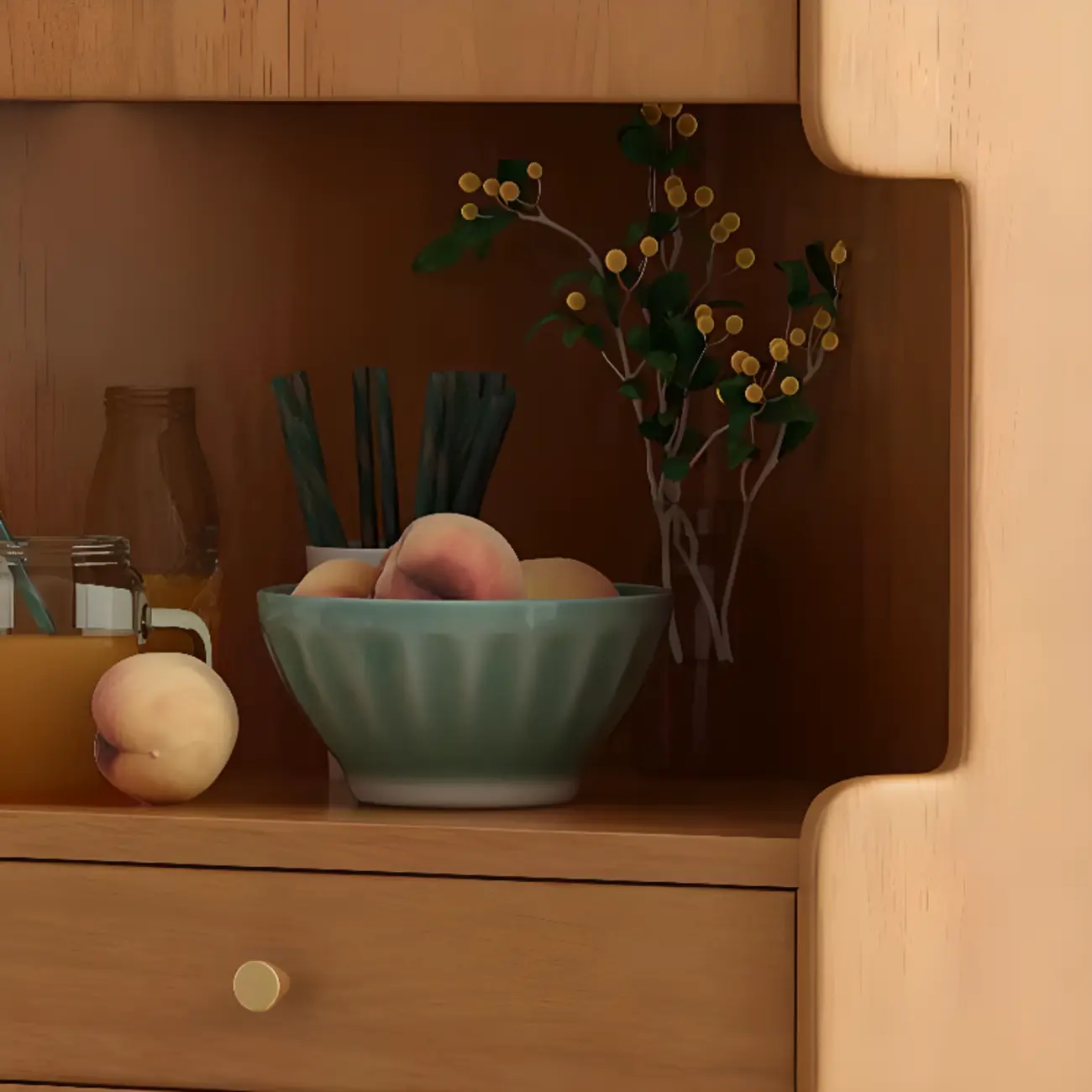 Tall Wooden 5-Tier Open Storage Display Buffet Cabinet Image - 4 | homeyfad