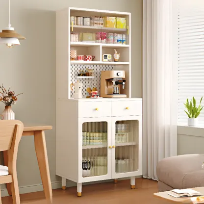 Freestanding Wooden Open Display Buffet Cabinet with Drawer Image - 6