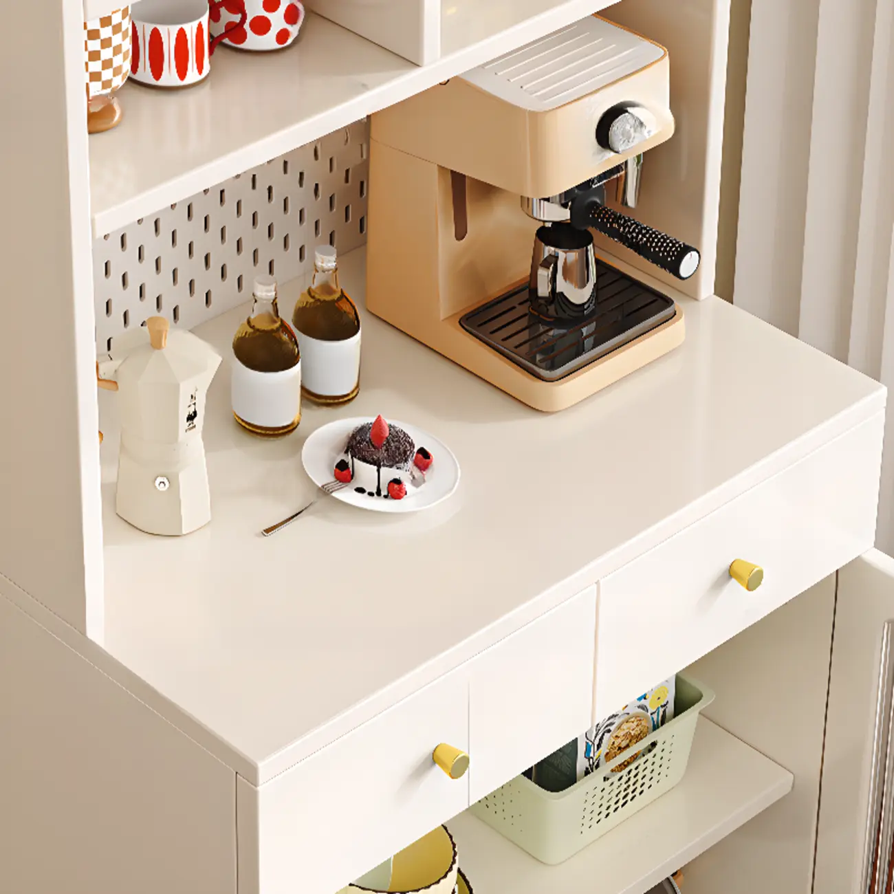 Freestanding Wooden Open Display Buffet Cabinet with Drawer Image - 10 | homeyfad