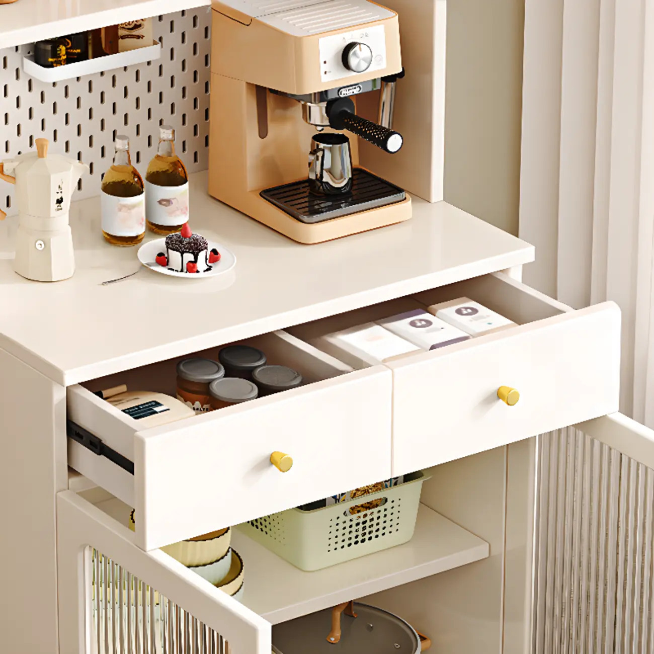 Freestanding Wooden Open Display Buffet Cabinet with Drawer Image - 12 | homeyfad