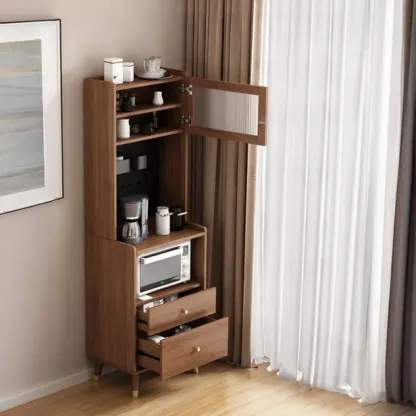 Compact Wooden Brown 2-Drawer Tall Sideboard with Hutch Image - 6