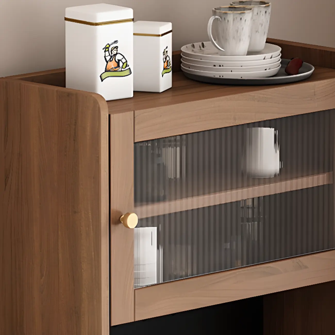 Compact Wooden Brown 2-Drawer Tall Sideboard with Hutch Image - 7 | homeyfad