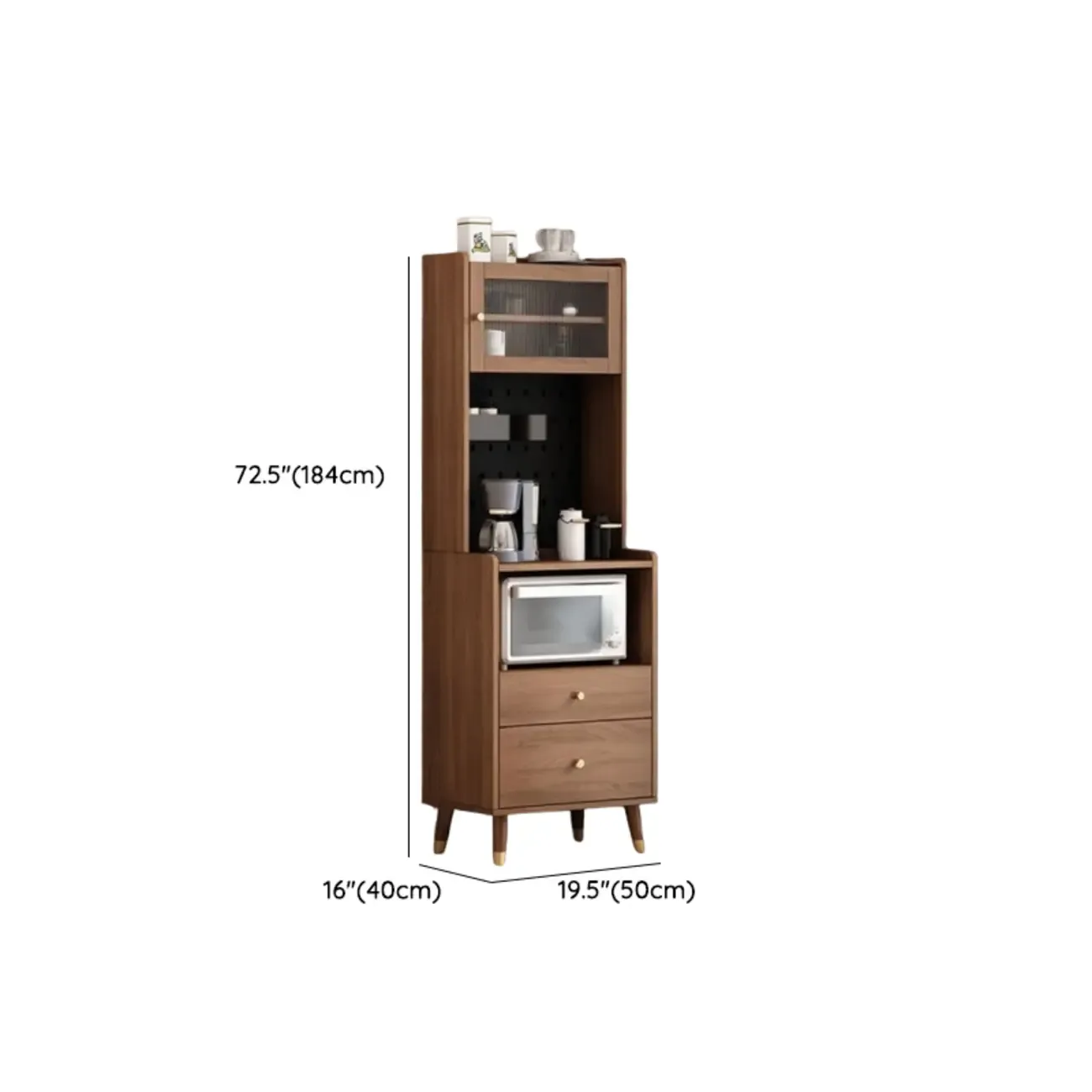 Compact Wooden Brown 2-Drawer Tall Sideboard with Hutch #size