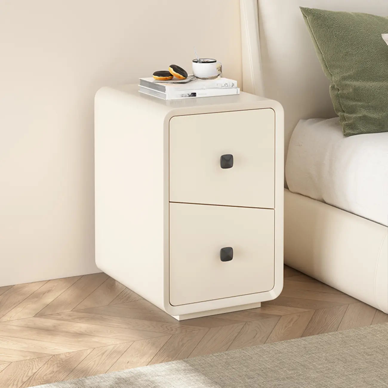 Modern Black and Off-White Wooden Nightstand 2-Drawer Storage Image - 2 | homeyfad