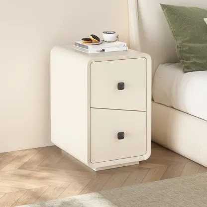 Modern Black and Off-White Wooden Nightstand 2-Drawer Storage Image - 2