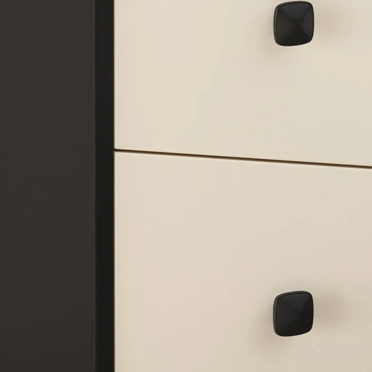 Modern Black and Off-White Wooden Nightstand 2-Drawer Storage Image - 8