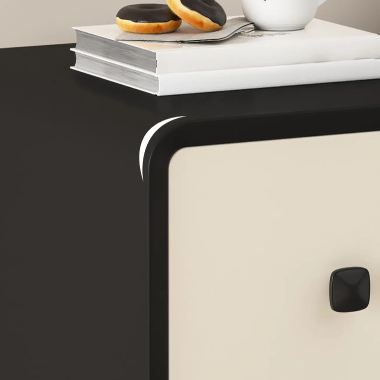 Modern Black and Off-White Wooden Nightstand 2-Drawer Storage Image - 7 | homeyfad