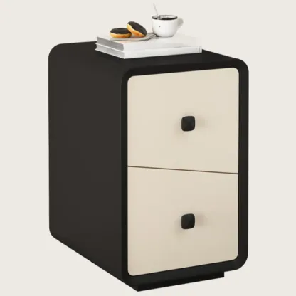 Modern Black and Off-White Wooden Nightstand 2-Drawer Storage Image - 6
